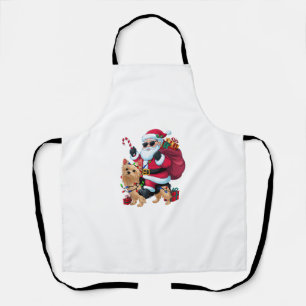 Tablier Noël Éclairage Père Noël équitation Yorkie Chien N