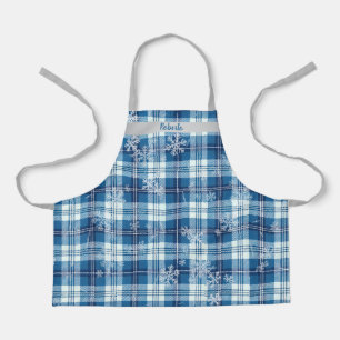 Tablier Noël Élégant À Carreaux Bleu
