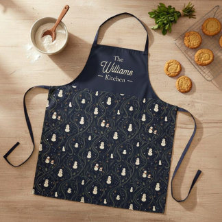 Tablier Noël Élégant Vintage Marin Bonhomme de Neige Nom d