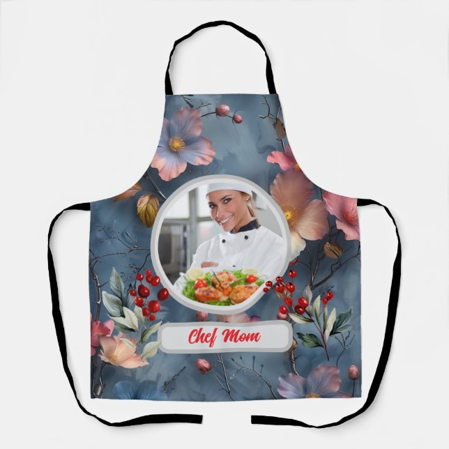 Tablier Noël Floral Personnalisé Chef Maman Photo (Recto)