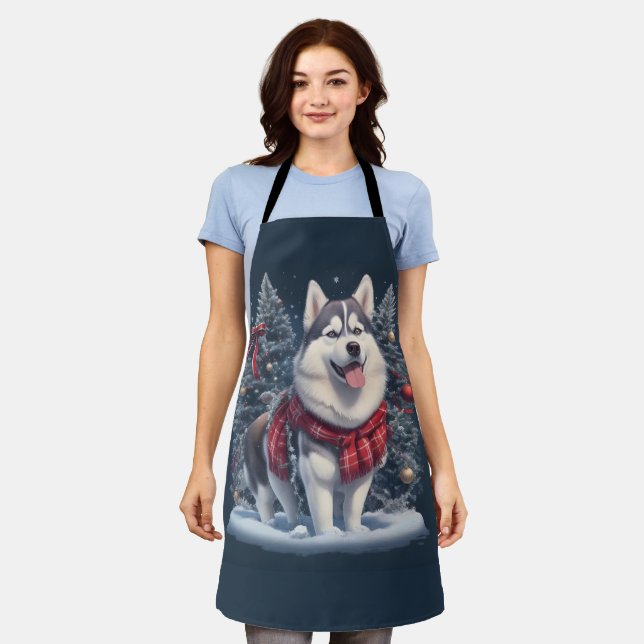 Tablier Noël Husky Chien magique Noël Noël Esprit de Noël (Porté)