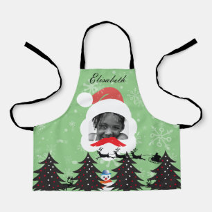 Tablier Noël moderne Père Noël personnalisé Nom photo visa