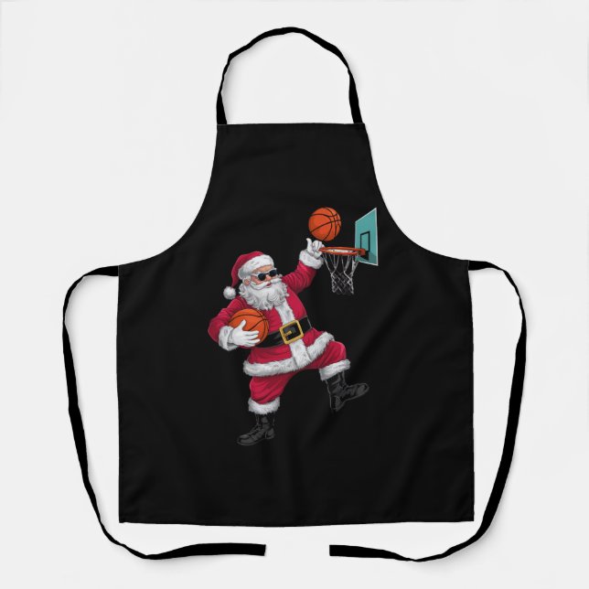 Tablier Noël Père Noël Dunking Un Basket-ball Noël (Recto)