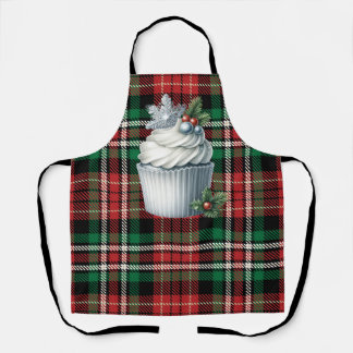 Tablier Noël Plaid Apron avec Noël Cupcake Design