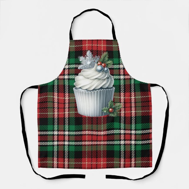 Tablier Noël Plaid Apron avec Noël Cupcake Design (Recto)