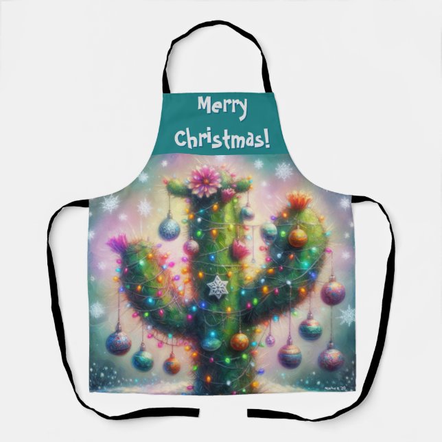 Tablier Noël Saguaro Cactus Whimsical Snowflakes (Recto)