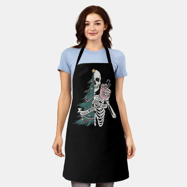 Tablier Noël Sorta Scare Sorta Merry Funny Skeleton (Porté)
