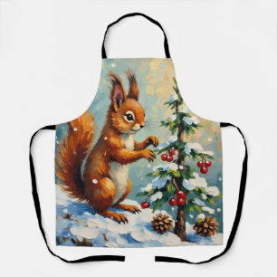 Tablier Noël sous l'arbre de pin Écureuil Rouge Vintage