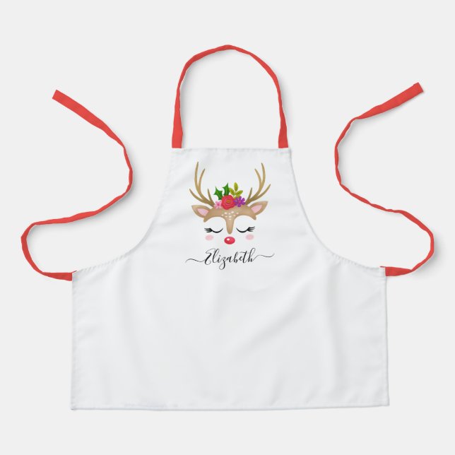 Tablier Noël Vacances Cute Reindeer Visage Enfants (Recto)