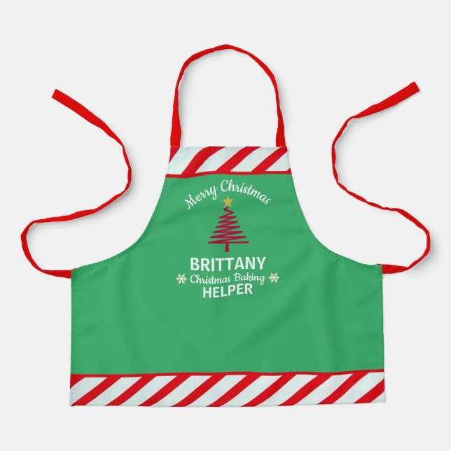 Tablier Noël Vert & Rouge Blanc Grilles Elf Kid's (Recto)