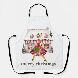 Tablier Noël Vintage Lady Shopping 1950