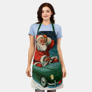 Tablier Noël vintage, le Père Noël dans une voiture mignon