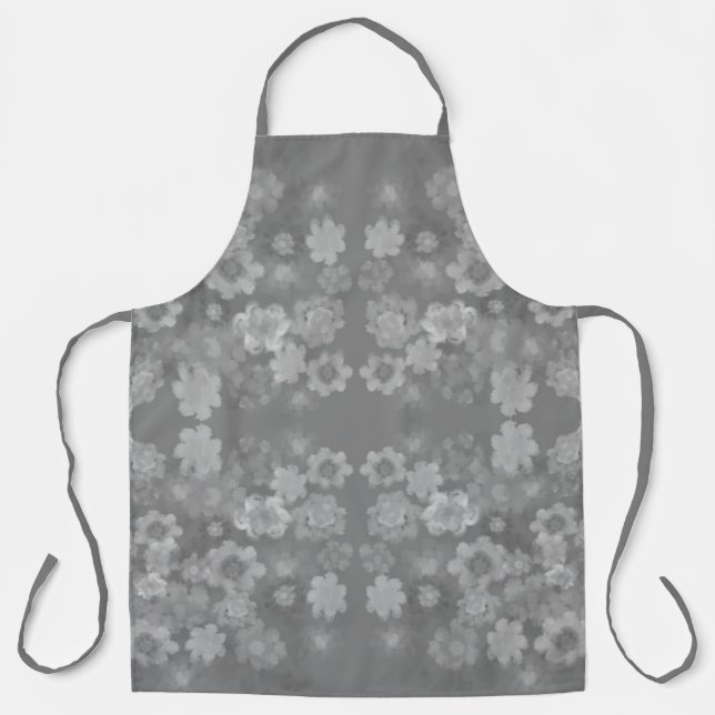 Tablier Noir blanc gris rétro Motif d'aquarelle florale (Recto)