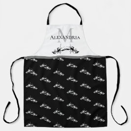 Tablier Noir Blanc Nom Monogramme Homard Motif Apron
