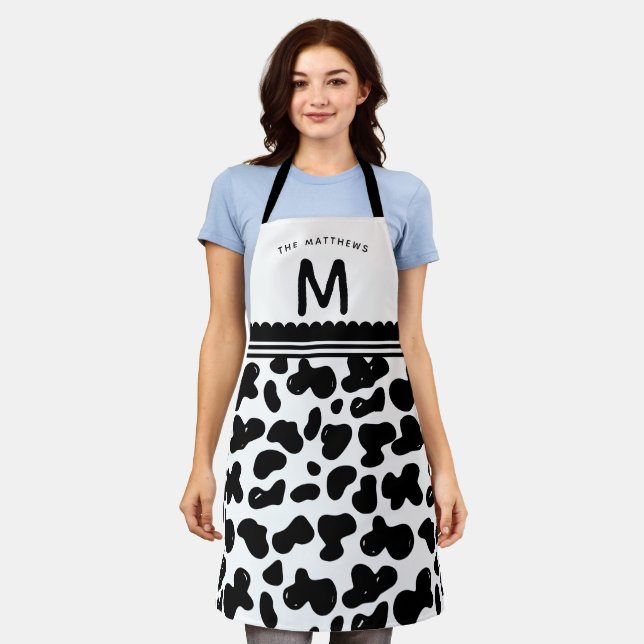 Tablier Noir & Blanc Personnalisé Nom & Monogramme Motif d (Porté)