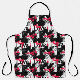Tablier Noir et blanc avec taches rouges amour motif