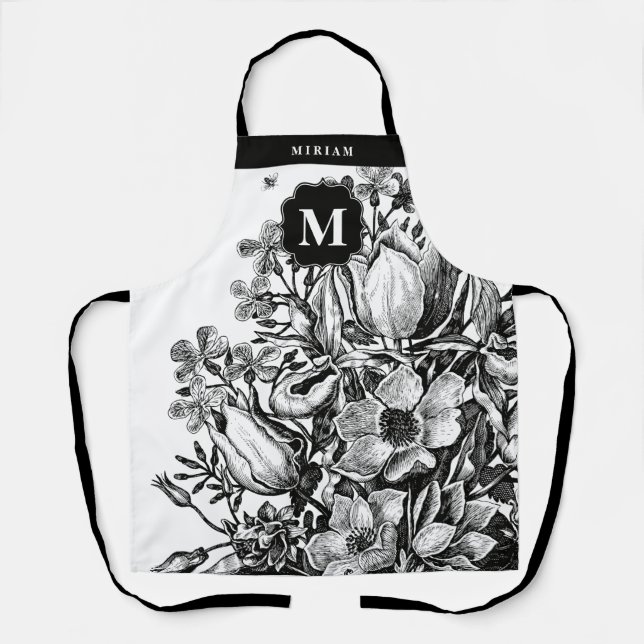 Tablier noir et blanc floral  (Recto)