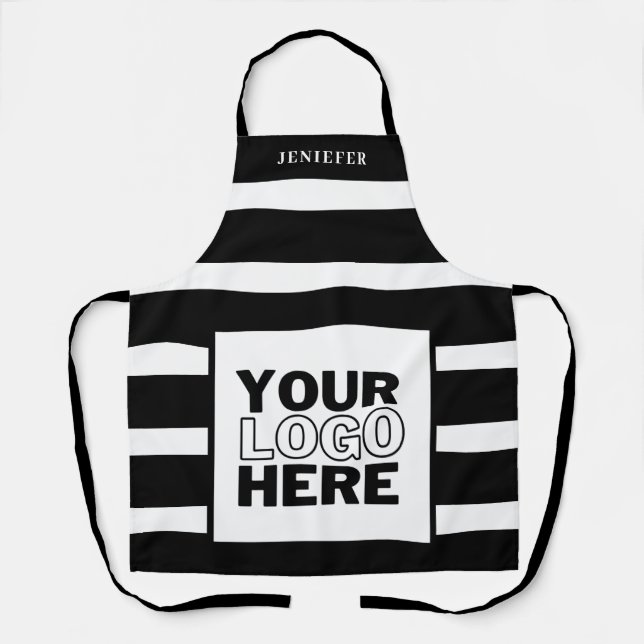 Tablier Noir et blanc Striped & logo société Marque (Recto)