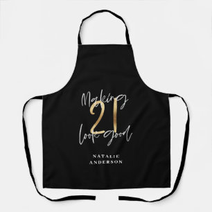Tablier Noir et or 21e anniversaire script moderne design