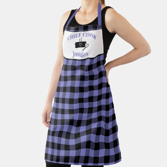 Tablier Noir et Périwinkle Cuire Buffalo Plaid Motif (Insitu)