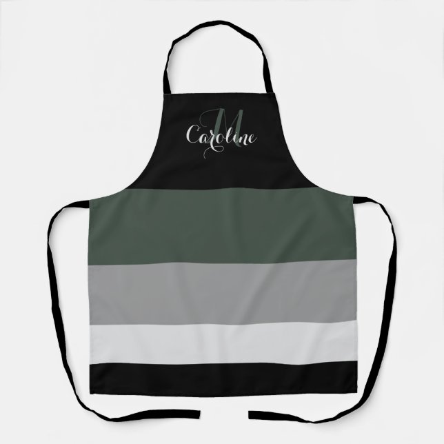 Tablier Noir et Sage de couleur naturelle (Recto)