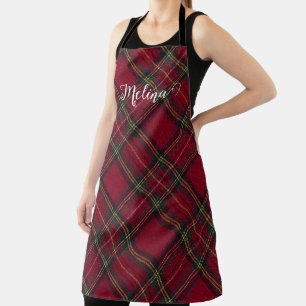 Tablier Noir foncé rouge et vert plaid