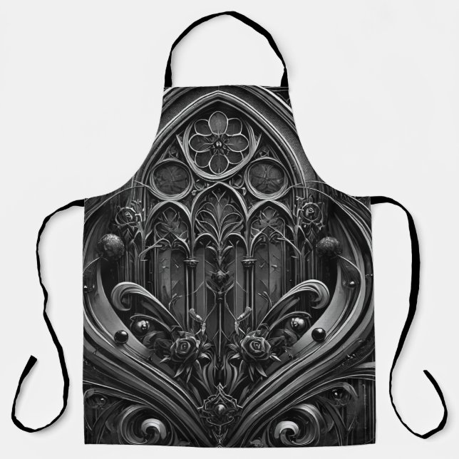 Tablier noir gothique avec design cathédrale (Recto)