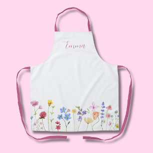 Tablier Nom aquarelle Fleur sauvage Minimaliste Bohème