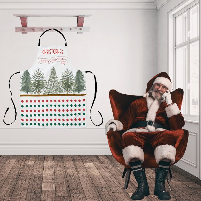 Tablier Nom Blanc Rouge Vert Botanique Joyeux Noël (Créateur téléchargé)