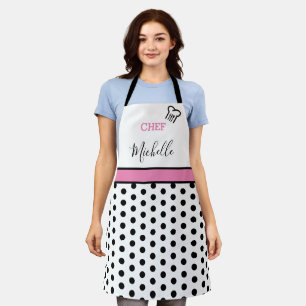 Tablier Nom de Chef Personnalisé Moderne avec Points Polka