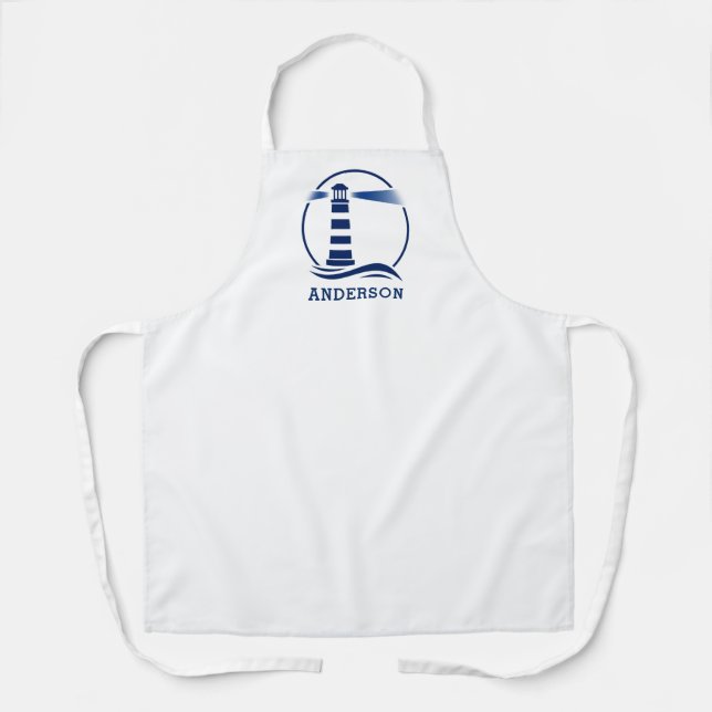 Tablier Nom de famille ou texte Phare Blanc Marine Bleu (Recto)