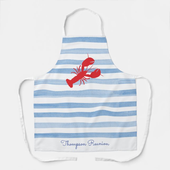 Tablier Nom de homard rouge Reunion Stripes Bleu Blanc Pre (Recto)