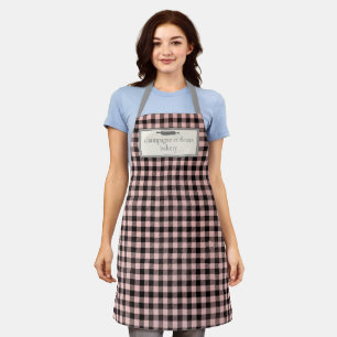 Tablier Nom de la boulangerie personnalisée Pink + Black C
