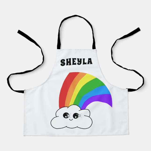 Tablier Nom de l'enfant Kawaii Cloud et Rainbow (Recto)