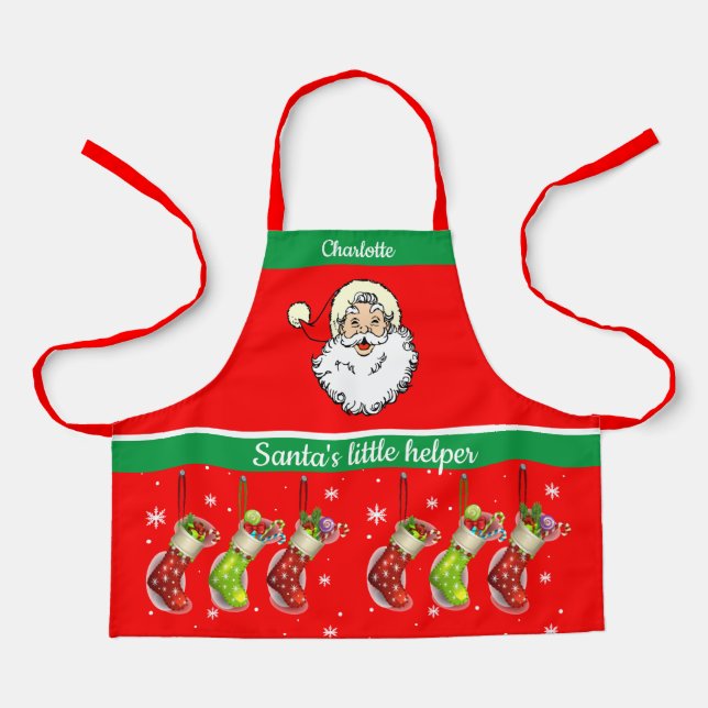 Tablier Nom de l'enfant Père Noël Helper Baking avec maman (Recto)