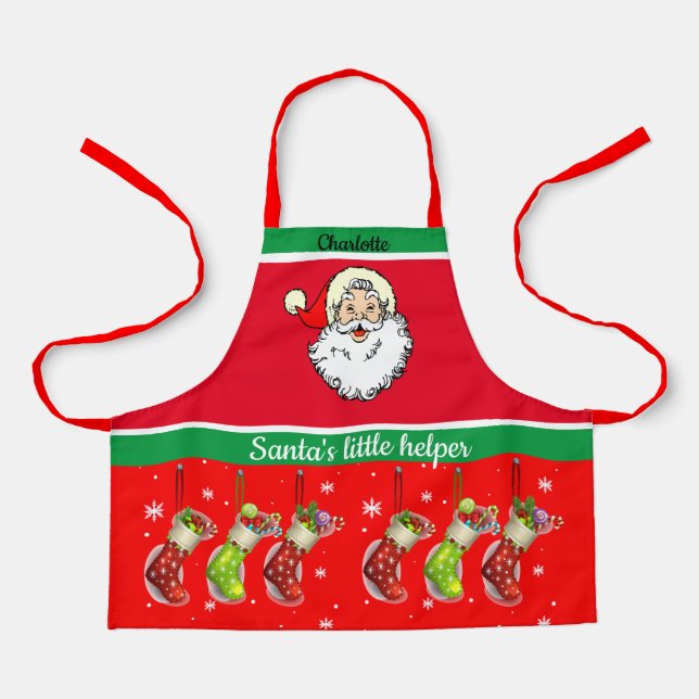Tablier Nom de l'enfant Père Noël Helper Baking avec maman (Recto)