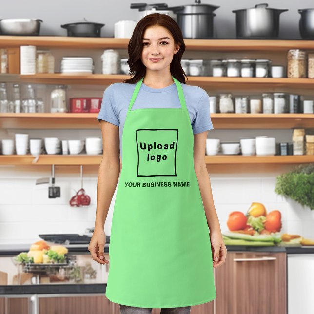 Tablier Nom de l'entreprise et logo vert pâle (Your business name and logo on light green apron.)
