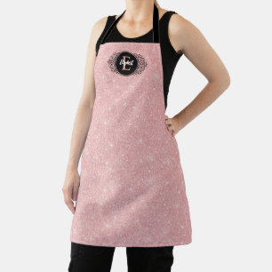 Tablier Nom de monogramme scintillant rose élégant féminin