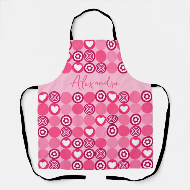 Tablier Nom de motif de cœur et de fleur rose mignon de la (Recto)