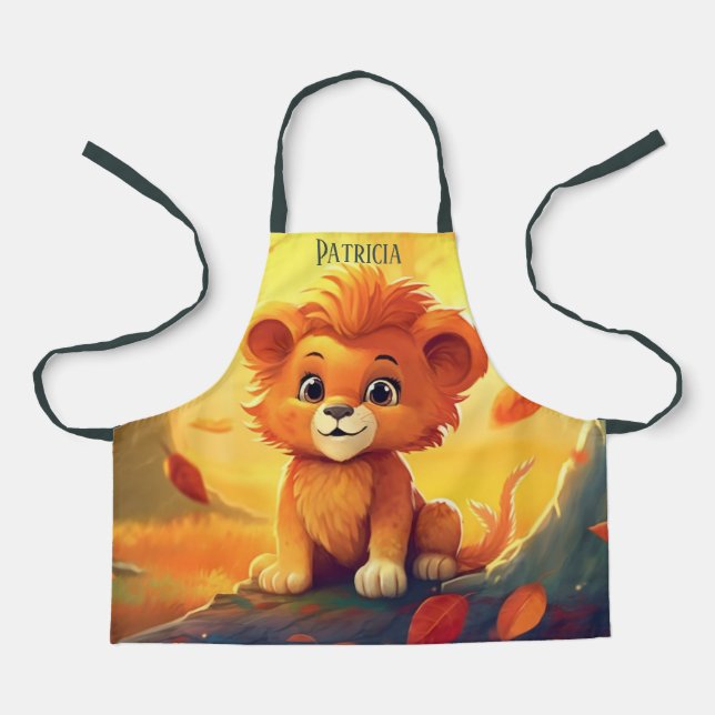 Tablier Nom des amoureux des animaux de lions mignons (Recto)