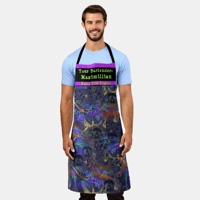 Tablier Nom du barman Votre poison Personnalisé (Porté)