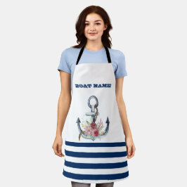 Tablier Nom du bateau, Fleurs d'Ancres Bleus de marine