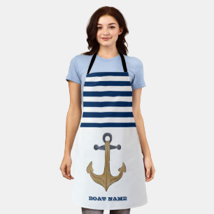 Tablier Nom du bateau nautique, Ancre Vintage Bleu de la M