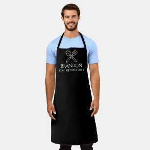 Tablier Nom du chef noir élégant masculin Modern Grill BBQ