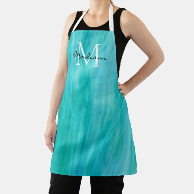 Tablier Nom du monogramme Apron Turquoise (Insitu)