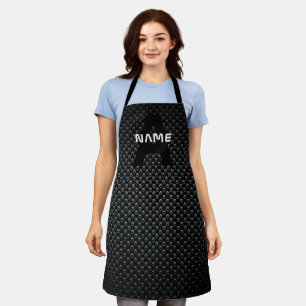 Tablier Nom du monogramme personnalisé Texture noire et bl