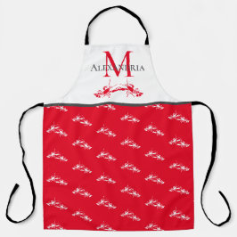 Tablier Nom du monogramme rouge et blanc Motif de homard