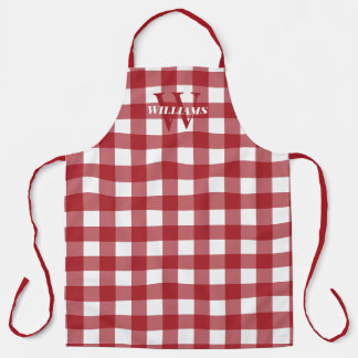 Tablier Nom et En vichy blanc rouge