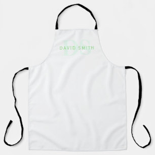 Tablier Nom et monogramme modernes Vert et blanc