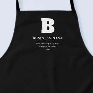 Tablier Nom et slogan commercial modifiables Noir et bla